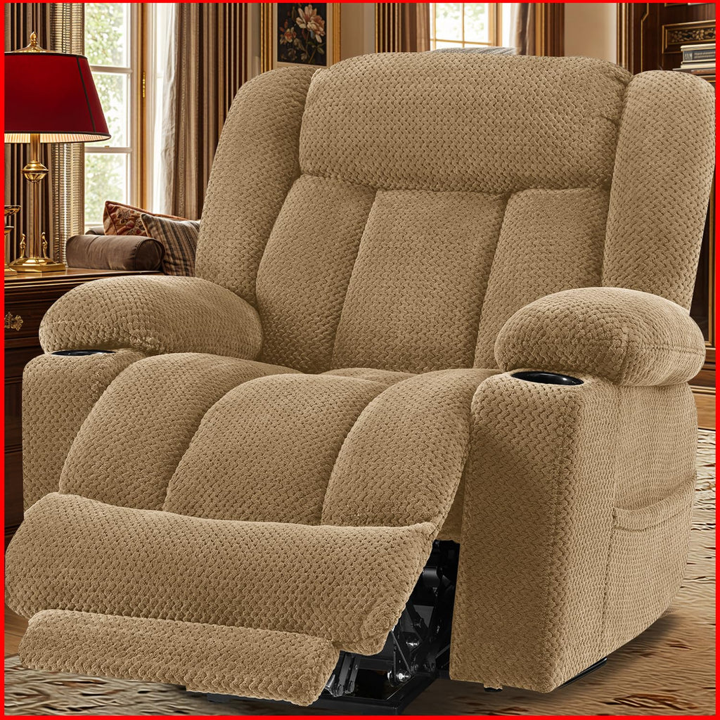 Power Lift Recliner Chair for Elderly with Heating & Vibration Massage, Large Wide Heavy Duty Extended Footrest for Big & Tall, 2 Cup Holders & Side Pockets Plush Flannel