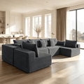 138"Modular Cloud Sectional Sofa with Chaise,Extra Deep Seat Corduroy Couch,Memory Foam,No Assembly,Living Room & Apartment,Dark Gray