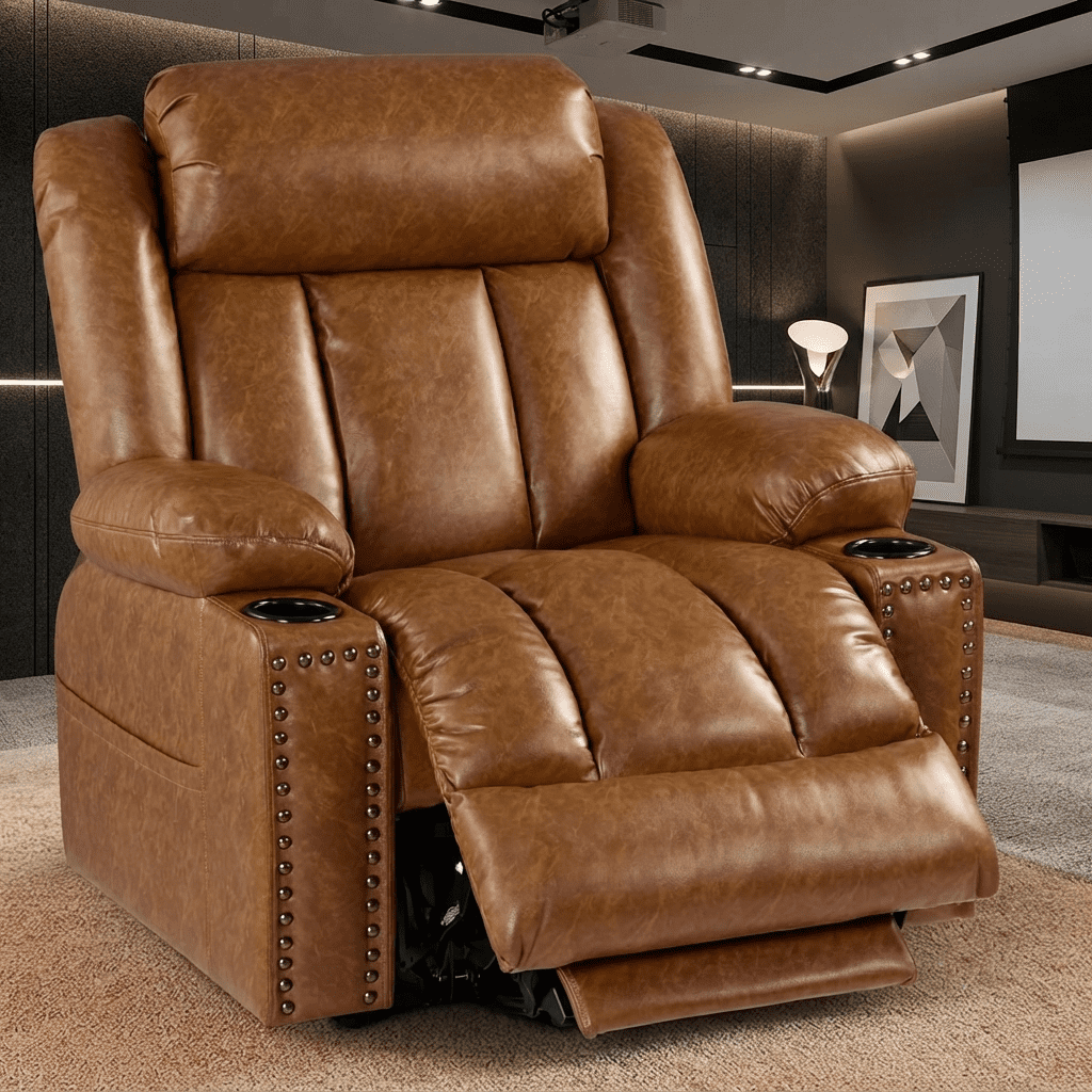 Triple Motor Power Lift Recliner Chair for Elderly with Heat & Vibration Massage,Extended Footrest,USB-A & USB-C Ports,Faux Leather,Caramel