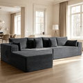 138"Modular Cloud Sectional Sofa with Chaise,Extra Deep Seat Corduroy Couch,Memory Foam,No Assembly,Living Room & Apartment,Dark Gray