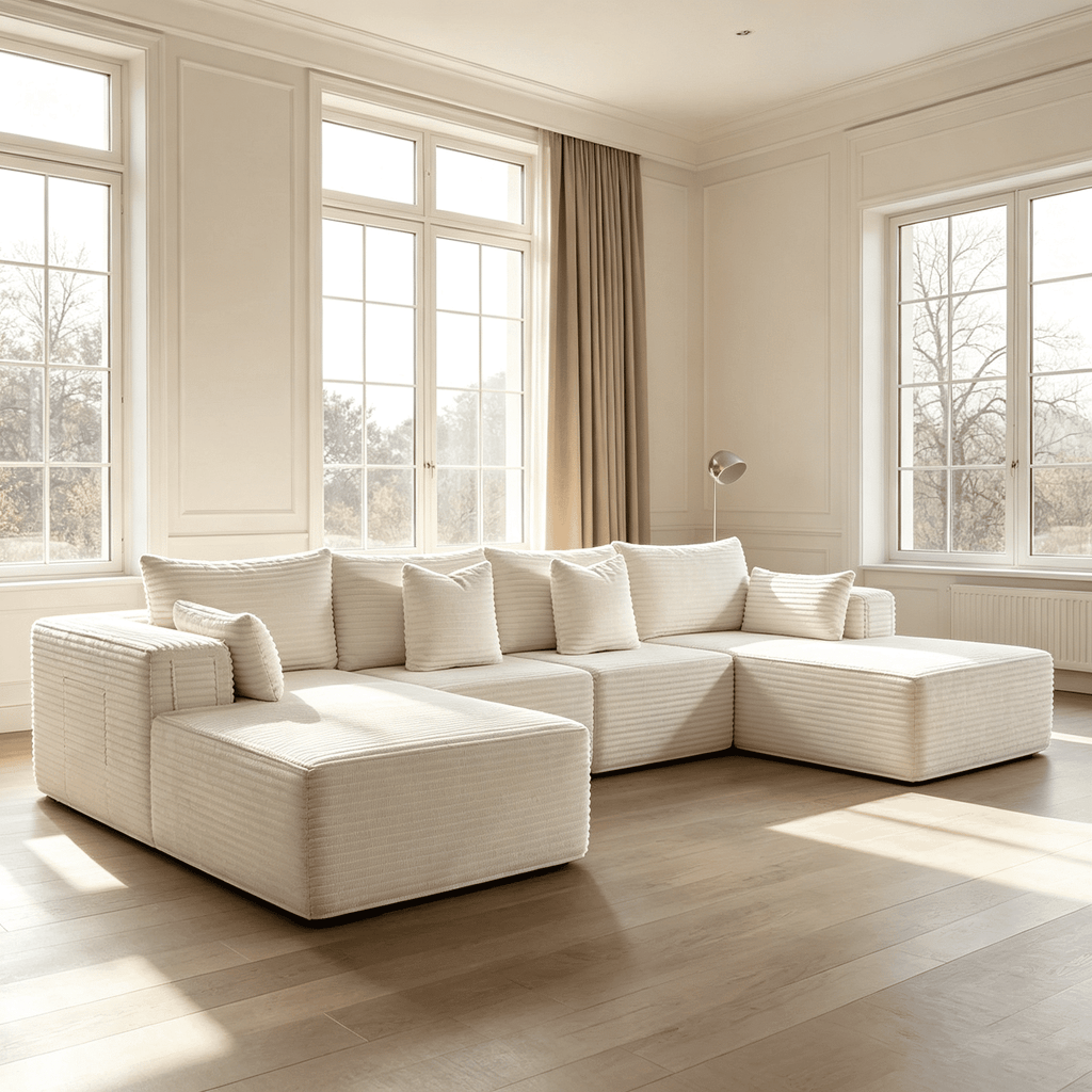 138"Modular Cloud Sectional Sofa with Chaise,Extra Deep Seat Corduroy Couch,Memory Foam,No Assembly,Living Room & Apartment,Beige