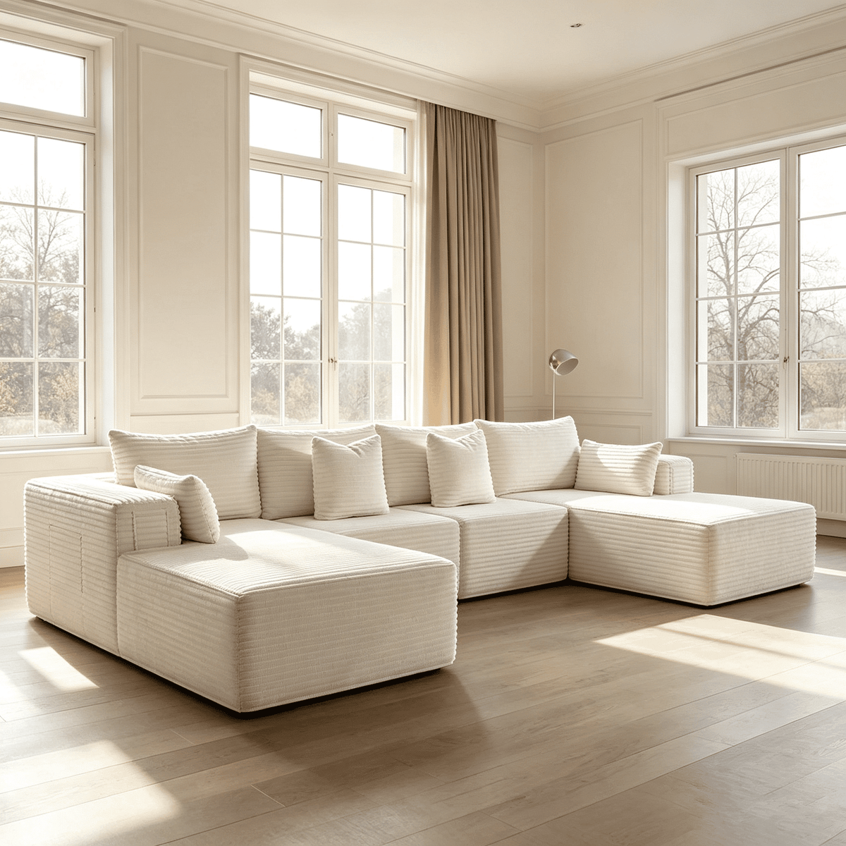 138"Modular Cloud Sectional Sofa with Chaise,Extra Deep Seat Corduroy Couch,Memory Foam,No Assembly,Living Room & Apartment,Beige