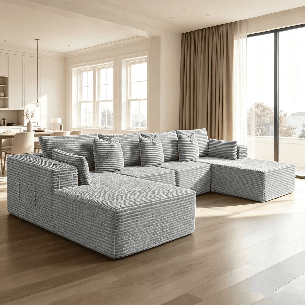 38"Modular Cloud Sectional Sofa with Chaise,Extra Deep Seat Corduroy Couch,Memory Foam,No Assembly,Living Room & Apartment,Light Gray
