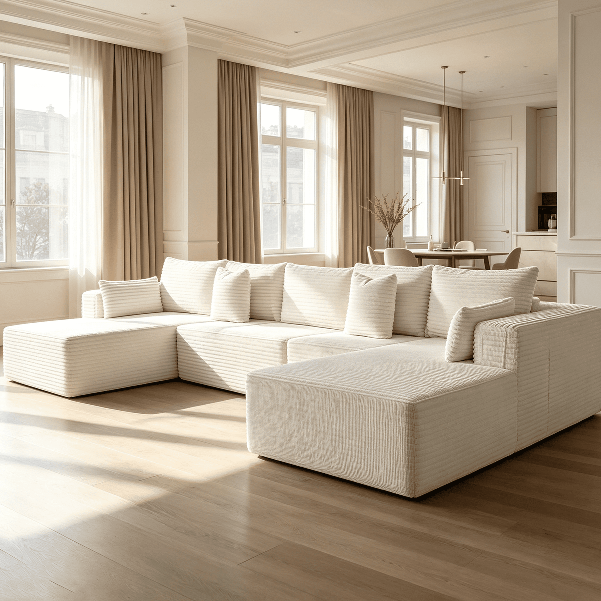 138"Modular Cloud Sectional Sofa with Chaise,Extra Deep Seat Corduroy Couch,Memory Foam,No Assembly,Living Room & Apartment,Beige