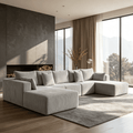 168"Modular Cloud Sectional Sofa with Chaise,Extra Deep Seat Corduroy Couch,Memory Foam,No Assembly,Living Room & Apartment,Light Gray