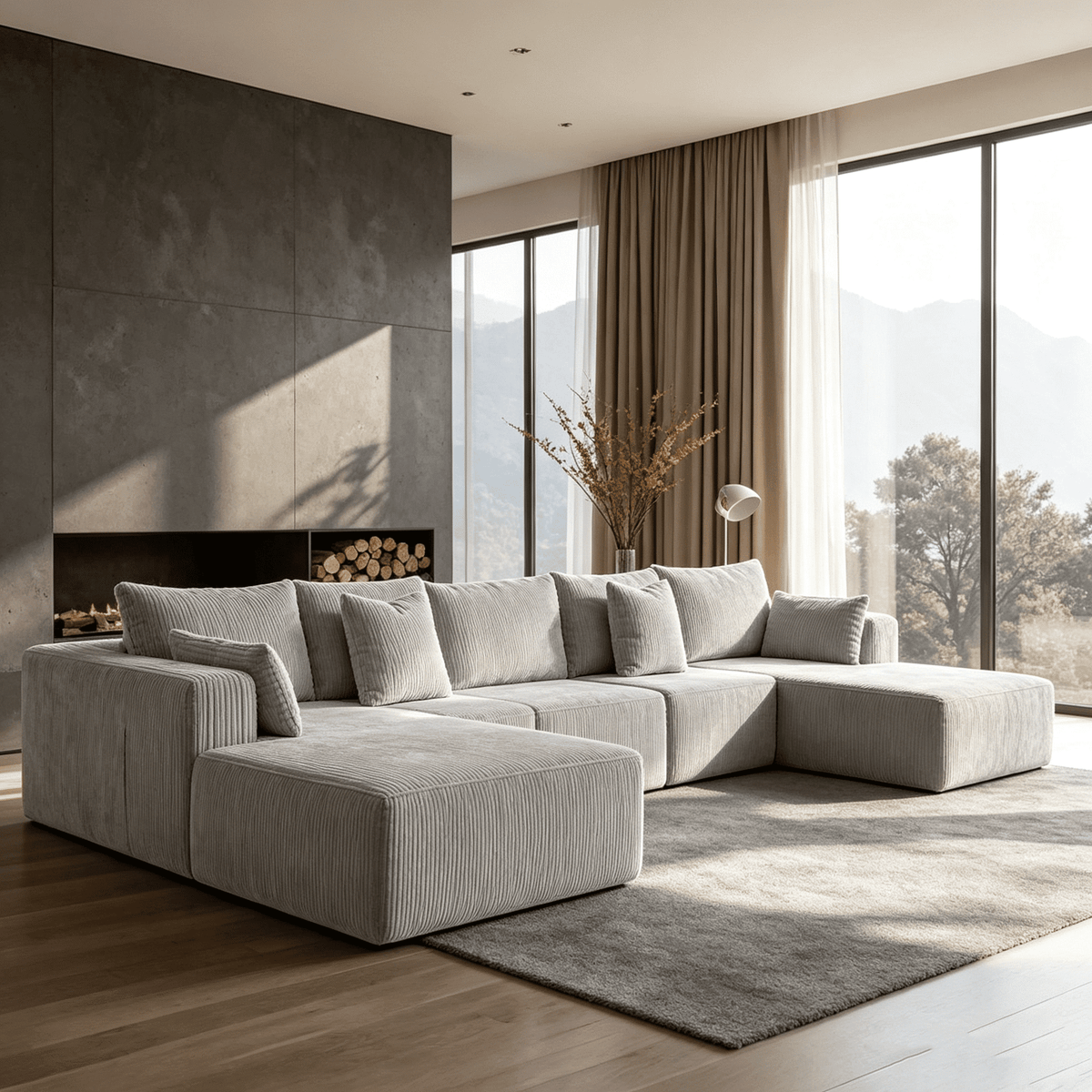 168"Modular Cloud Sectional Sofa with Chaise,Extra Deep Seat Corduroy Couch,Memory Foam,No Assembly,Living Room & Apartment,Light Gray