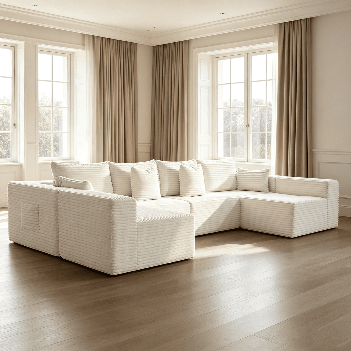 138"Modular Cloud Sectional Sofa with Chaise,Extra Deep Seat Corduroy Couch,Memory Foam,No Assembly,Living Room & Apartment,Beige