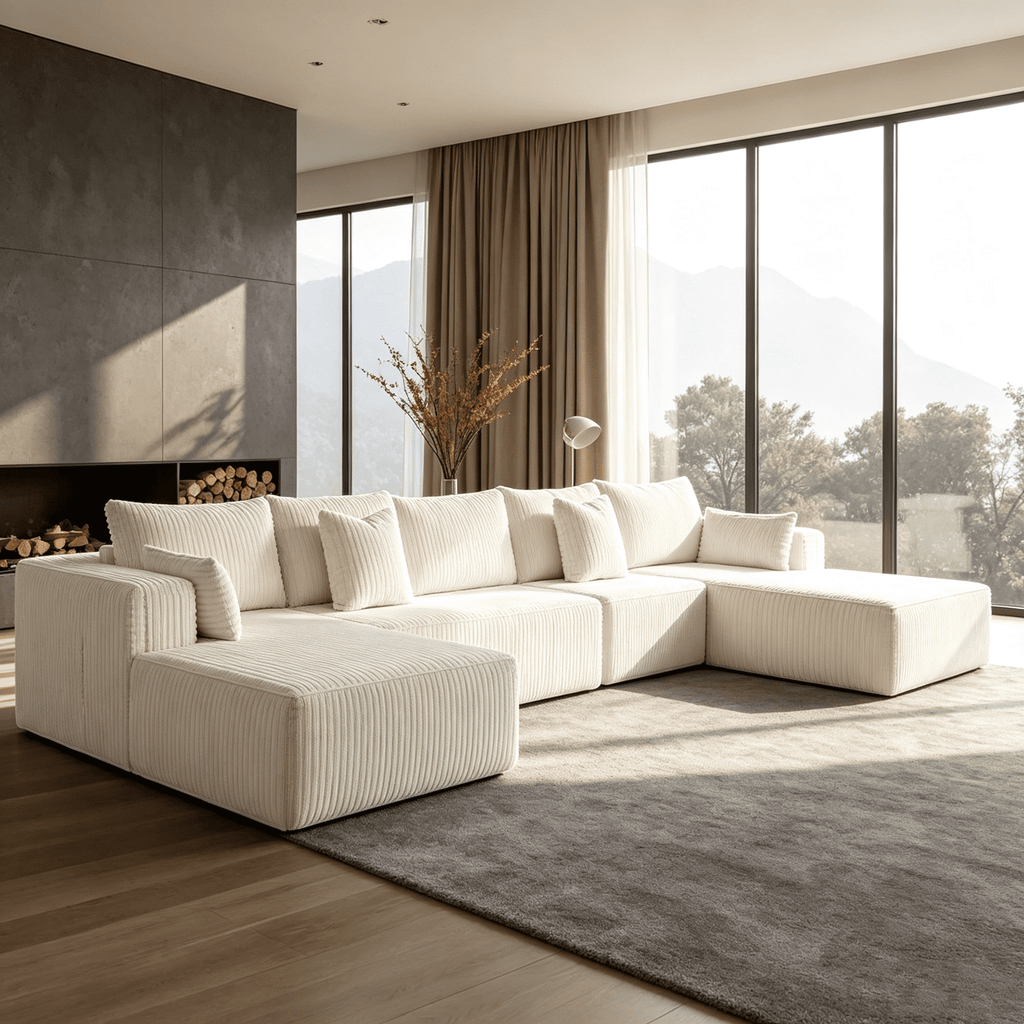 168"Modular Cloud Sectional Sofa with Chaise,Extra Deep Seat Corduroy Couch,Memory Foam,No Assembly,Living Room & Apartment,Beige