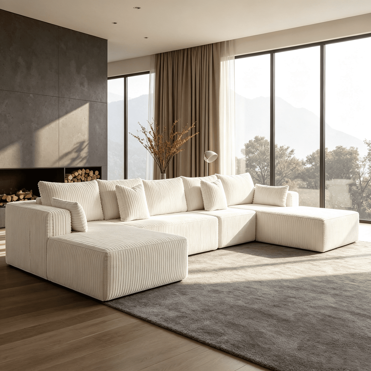 168"Modular Cloud Sectional Sofa with Chaise,Extra Deep Seat Corduroy Couch,Memory Foam,No Assembly,Living Room & Apartment,Beige