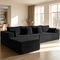 138"Modular Cloud Sectional Sofa with Chaise,Extra Deep Seat Corduroy Couch,Memory Foam,No Assembly,Living Room & Apartment,Black