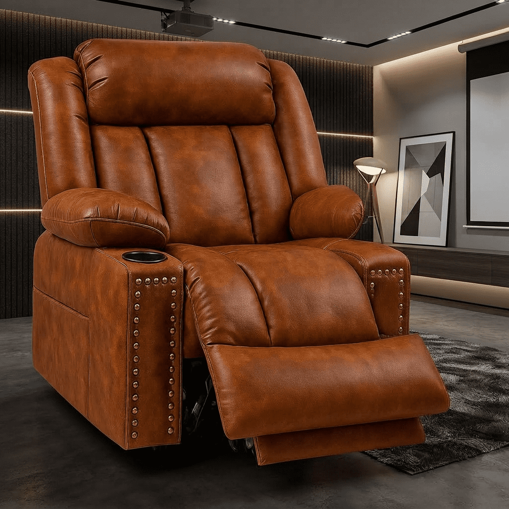 Triple Motor Power Lift Recliner Chair for Elderly with Heat & Vibration Massage,Extended Footrest,USB-A & USB-C Ports,Faux Leather,Light Brown