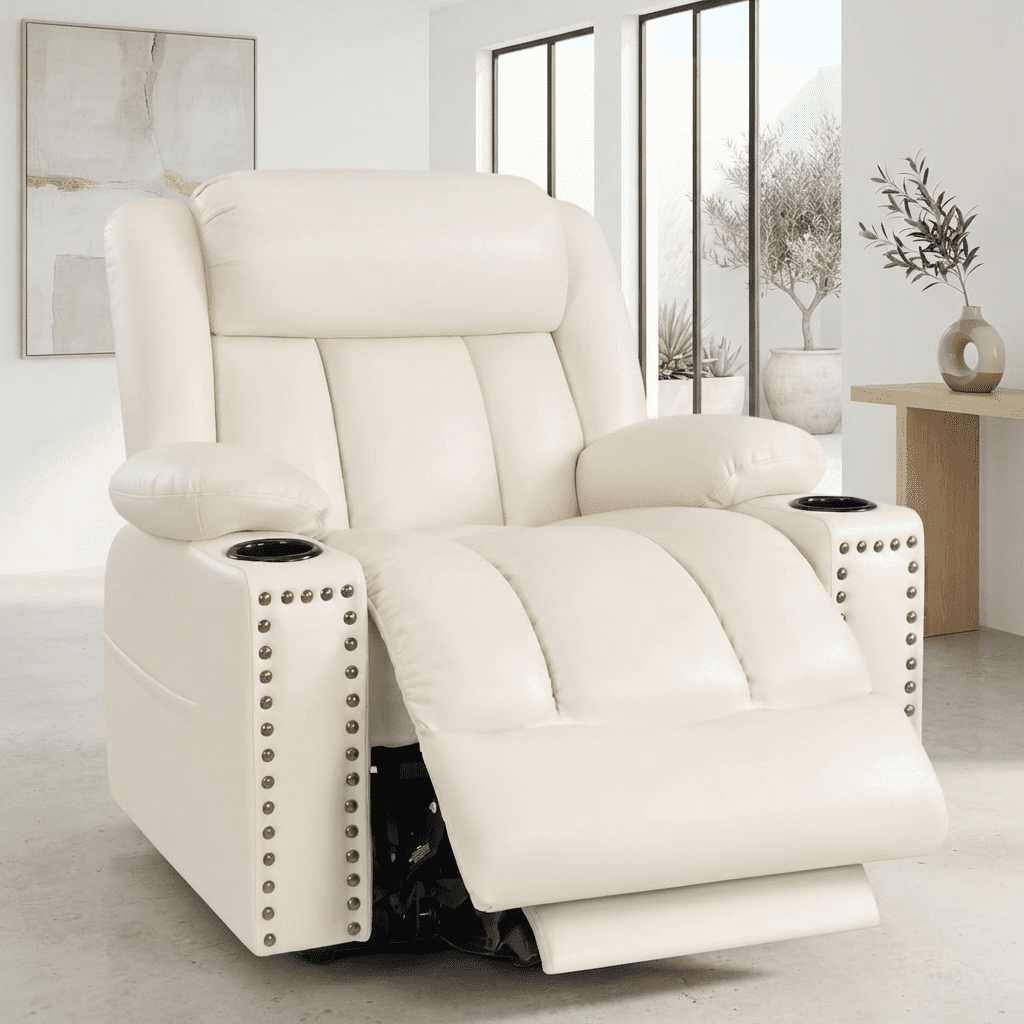 Triple Motor Power Lift Recliner Chair for Elderly with Heat & Vibration Massage,Extended Footrest,USB-A & USB-C Ports,Faux Leather,Beige