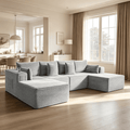 138"Modular Cloud Sectional Sofa with Chaise,Extra Deep Seat Corduroy Couch,Memory Foam,No Assembly,Living Room & Apartment,Light Gray