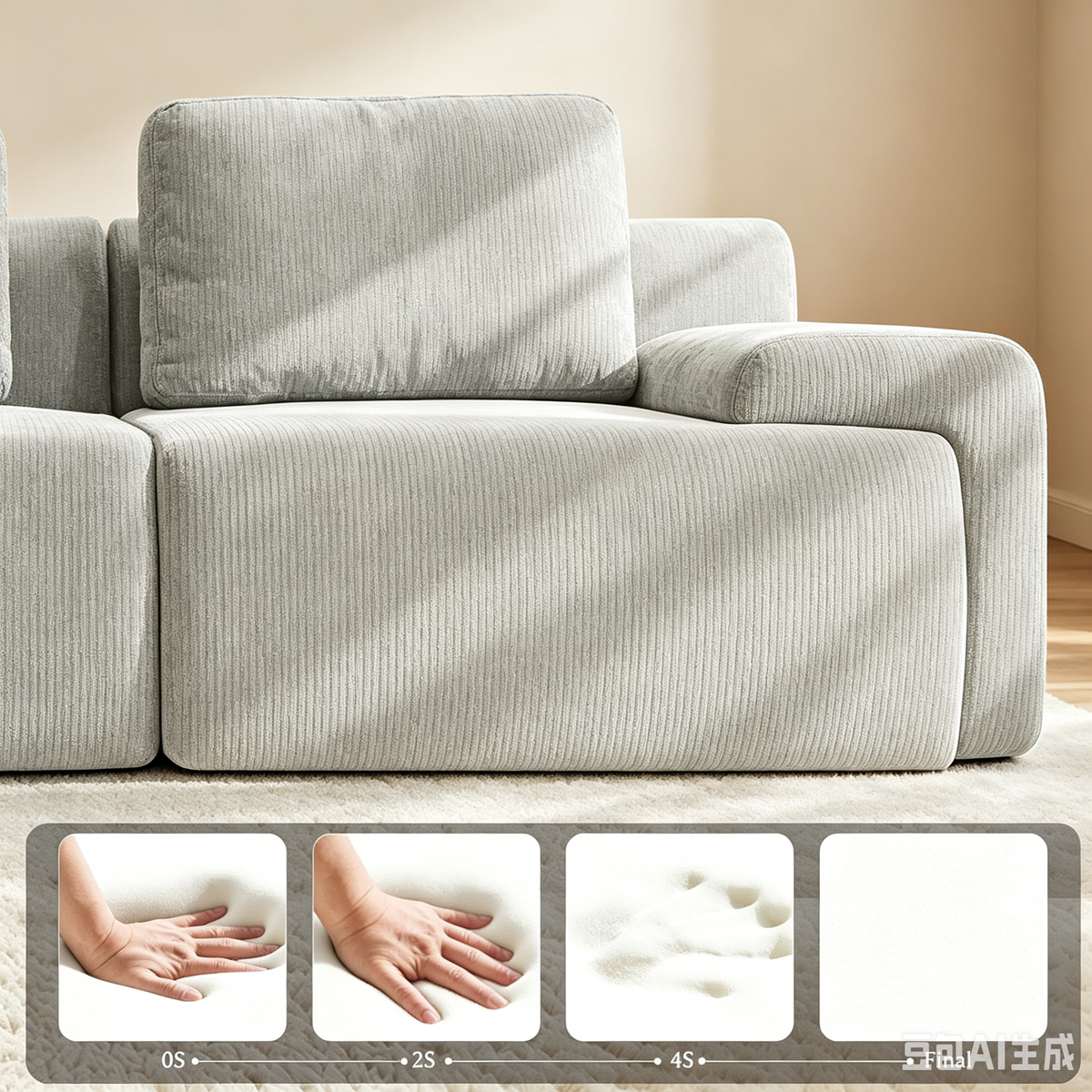 122" Modular Sectional Sofa,Cloud Couch with Extra Deep Seat & High Back,No Assembly,Soft Chenille Fabric,Memory Foam Couch for Living Room ,U shaped(3+2),Light Gray