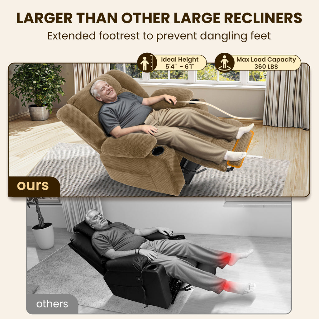Power Lift Recliner Chair for Elderly with Heating & Vibration Massage, Large Wide Heavy Duty Extended Footrest for Big & Tall, 2 Cup Holders & Side Pockets Plush Flannel