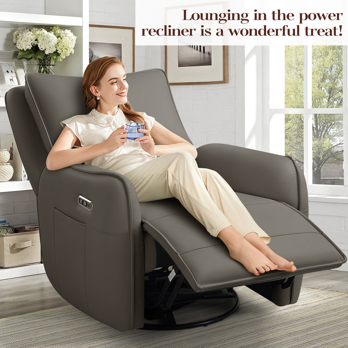 Power Recliner Gliders for Nursery, Electric Swivel Rocker Recliner Chair, Comfy Upholstered Living Room Reclining Rocking Chairs with Lumbar Support