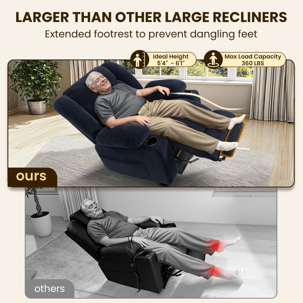Power Lift Recliner Chair for Elderly with Heating & Vibration Massage, Large Wide Heavy Duty Extended Footrest for Big & Tall, 2 Cup Holders & Side Pockets Plush Flannel,Blue