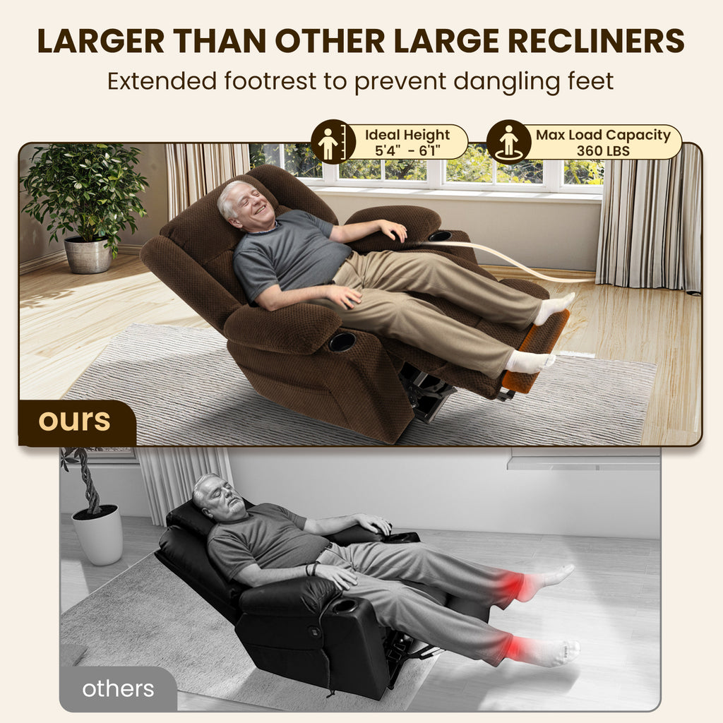 Power Lift Recliner Chair for Elderly with Heating & Vibration Massage, Large Wide Heavy Duty Extended Footrest for Big & Tall, 2 Cup Holders & Side Pockets Plush Flannel,Dark Brown