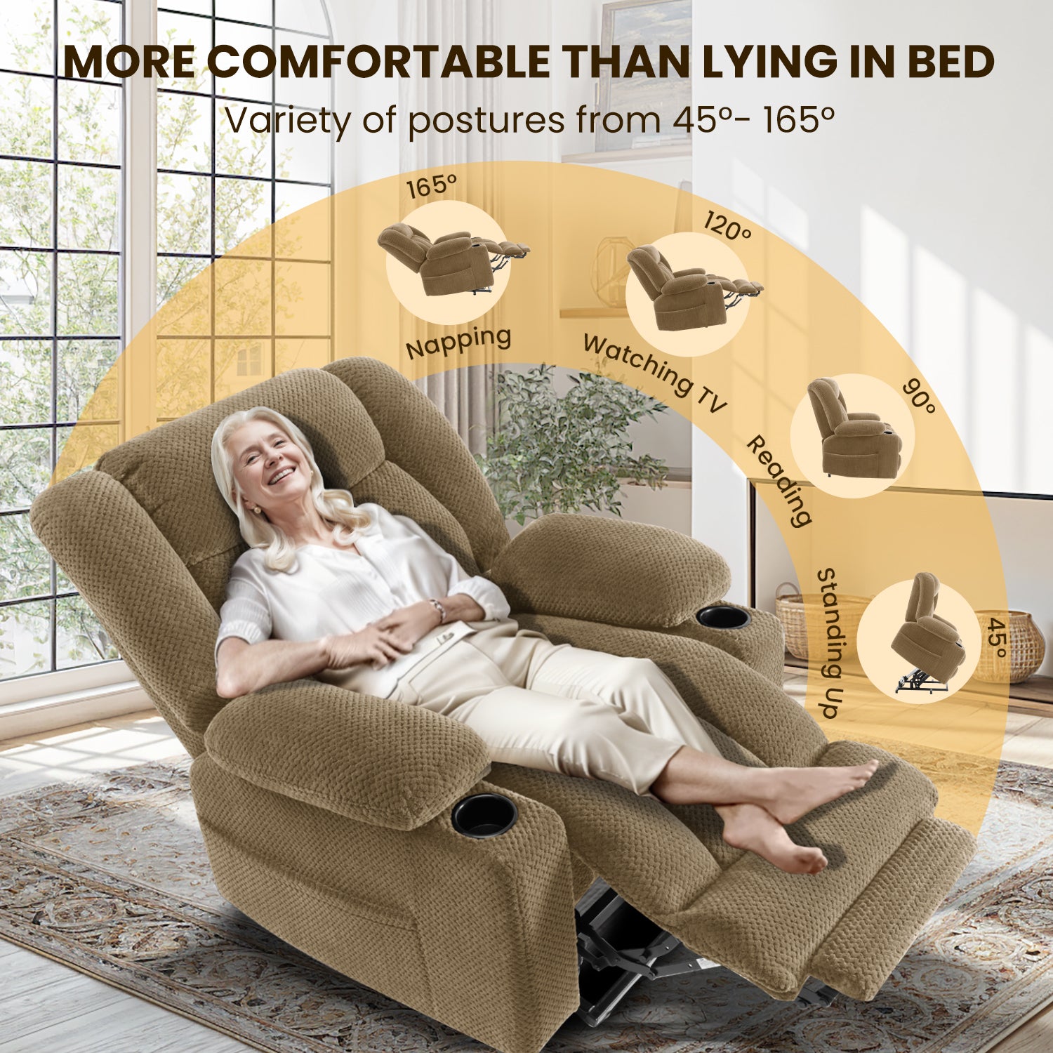 Power Lift Recliner Chair for Elderly with Heating & Vibration Massage, Large Wide Heavy Duty Extended Footrest for Big & Tall, 2 Cup Holders & Side Pockets Plush Flannel