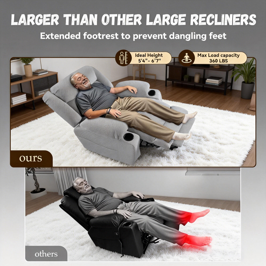 Power Lift Recliner Chair for Elderly with Heat and Vibration Massage, Large Wide Electric Lift Chair with Extended Footrest, Plush Flannel Recliner with 2 Cup Holders and Side Pockets, Light Grey