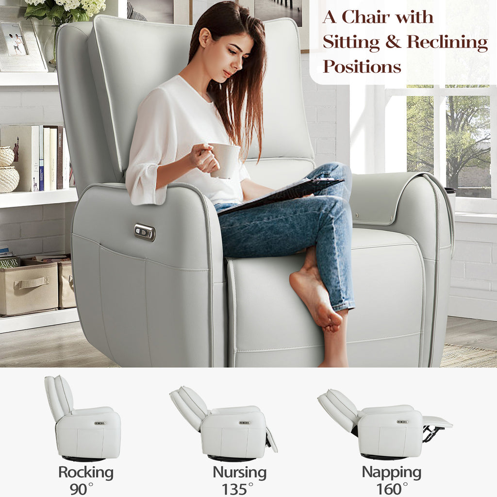 Power Recliner Gliders for Nursery, Electric Swivel Rocker Recliner Chair, Comfy Upholstered Living Room Reclining Rocking Chairs with Lumbar Support