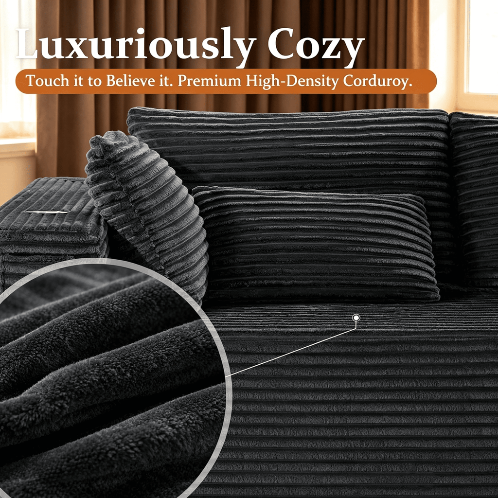 108"Modular Cloud Sectional Sofa with Chaise,Extra Deep Seat Corduroy Couch,Memory Foam,No Assembly,Living Room & Apartment,Dark Gray