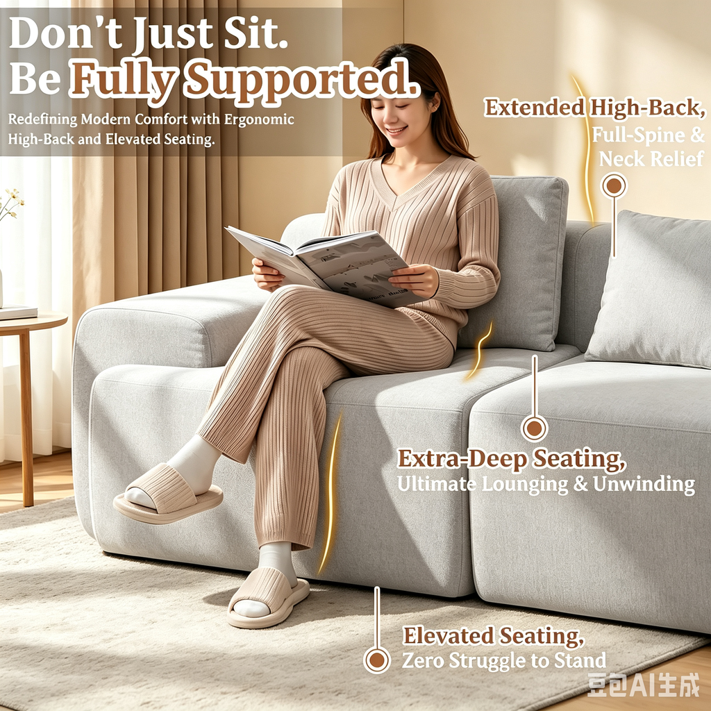 122" Modular Sectional Sofa,Cloud Couch with Extra Deep Seat & High Back,No Assembly,Soft Chenille Fabric,Memory Foam Couch for Living Room ,U shaped(3+2),Light Gray