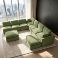 9-Seater Modular Sectional Sofa with Ottoman,Boneless Cloud Couch with Double-Layer Memory Foam and Chenille Fabric,Deep Seat Comfortable Sofa for Living Room,Olive Green,240.5 inch- U shaped
