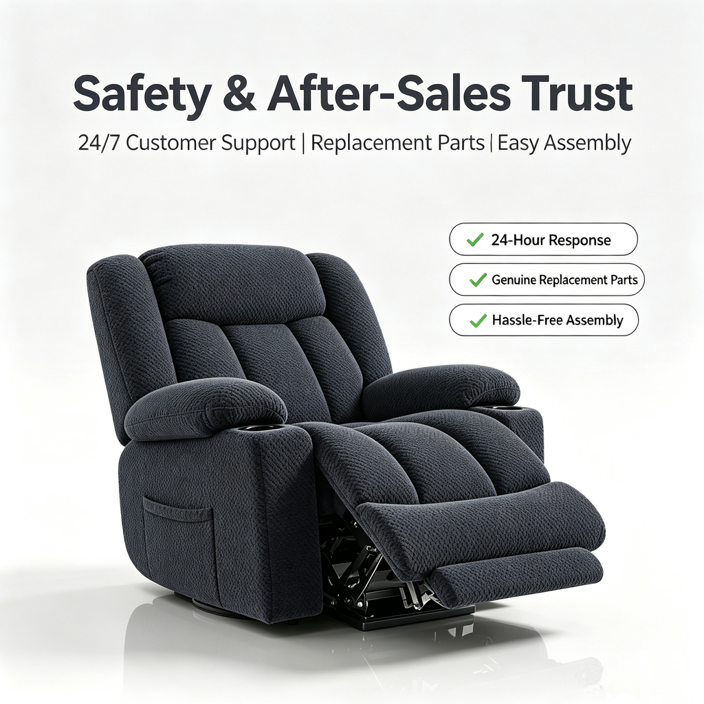 Power Lift Recliner Chair for Elderly with Heat and Massage, Large Wide Electric Lift Chair with Extended Footrest, Plush Flannel Recliner with 2 Cup Holders and Side Pockets, Gray