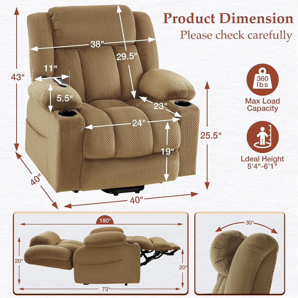 Triple Motor Power Lift Recliner Chair for Elderly,Large Wide Lay Flat Lift Chair with Infinite Position,Power Headrest,Heat & Vibration Massage,Heavy Duty Recliner for Big & Tall Seniors,Beige