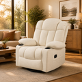 Swivel Rocker Recliner Chair for Adults with Heat & Vibration Massage, 360° Swivel Reclining Chair with Cup Holders, Pull-Out Footrest, Fabric Single Sofa for Living Room,Beige