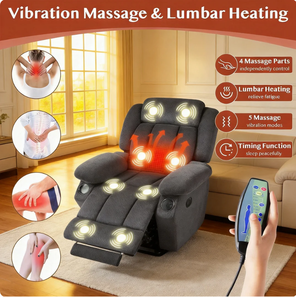 Triple Motor Power Lift Recliner Chair for Elderly,Large Wide Lay Flat Lift Chair with Infinite Position,Power Headrest,Heat & Vibration Massage,Heavy Duty Recliner for Big & Tall Seniors,Gray