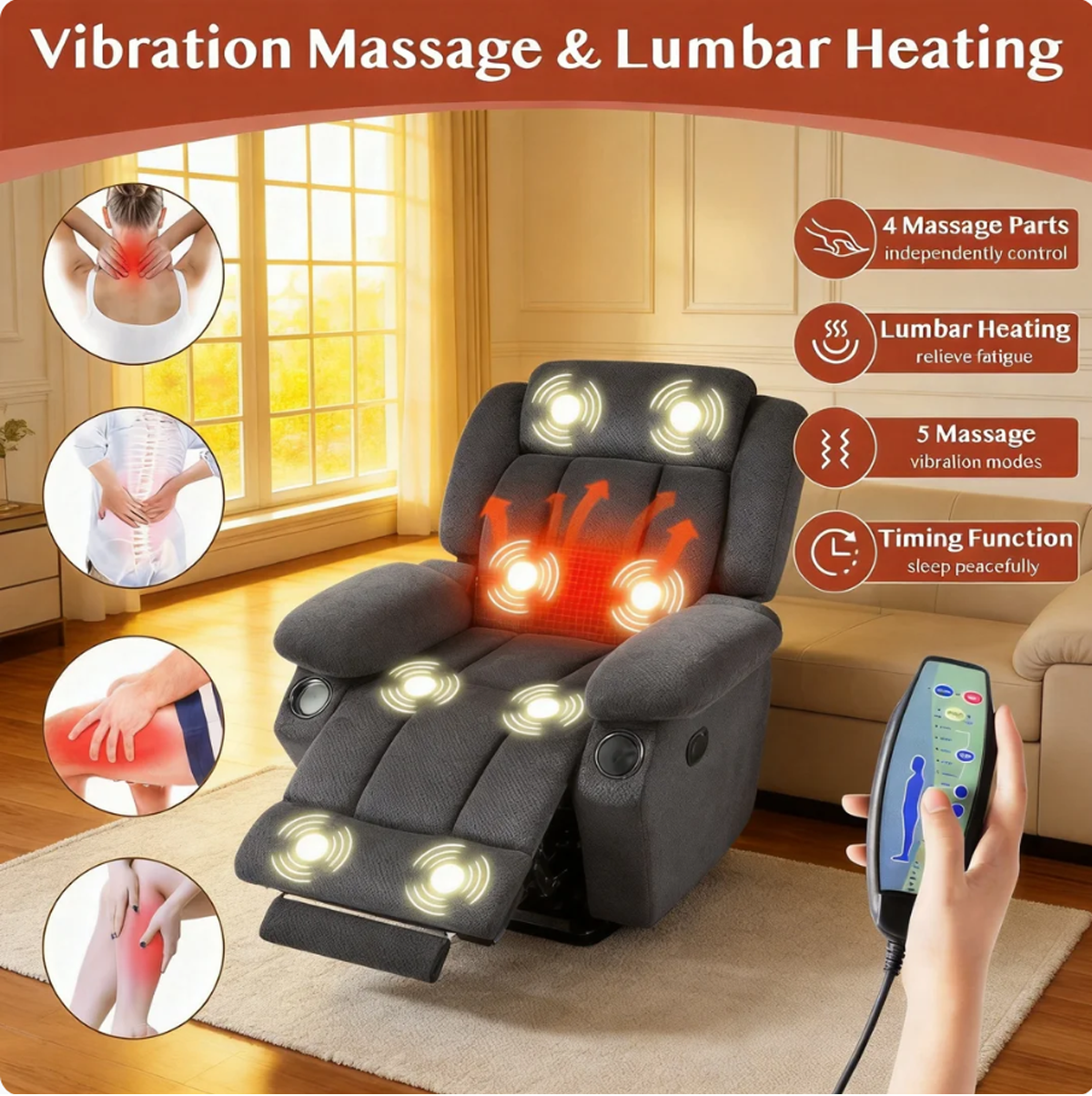 Triple Motor Power Lift Recliner Chair for Elderly,Large Wide Lay Flat Lift Chair with Infinite Position,Power Headrest,Heat & Vibration Massage,Heavy Duty Recliner for Big & Tall Seniors,Gray