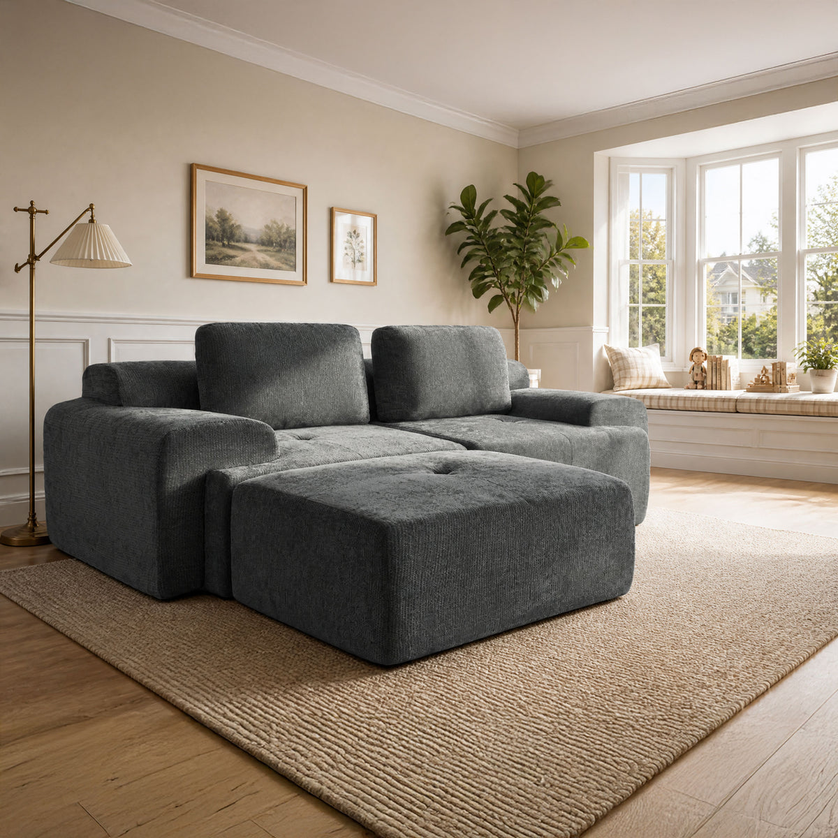 85" Modular Sectional Sofa,Cloud Couch with Extra Deep Seat & High Back,No Assembly,Soft Chenille Fabric,Memory Foam Couch for Living Room ,L shaped(2+1),Dark Gray