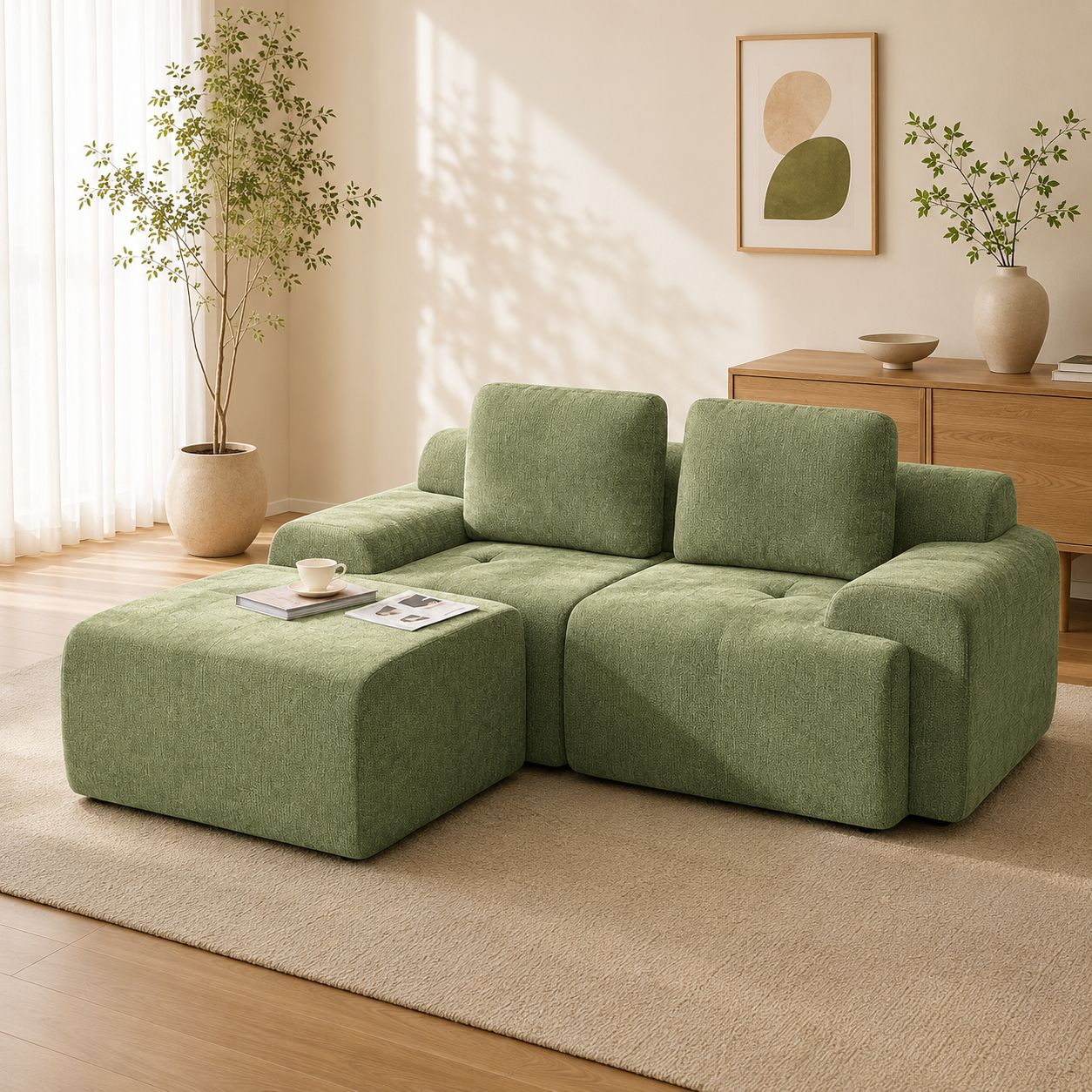 85" Modular Sectional Sofa,Cloud Couch with Extra Deep Seat & High Back,No Assembly,Soft Chenille Fabric,Memory Foam Couch for Living Room ,L shaped(2+1),Green