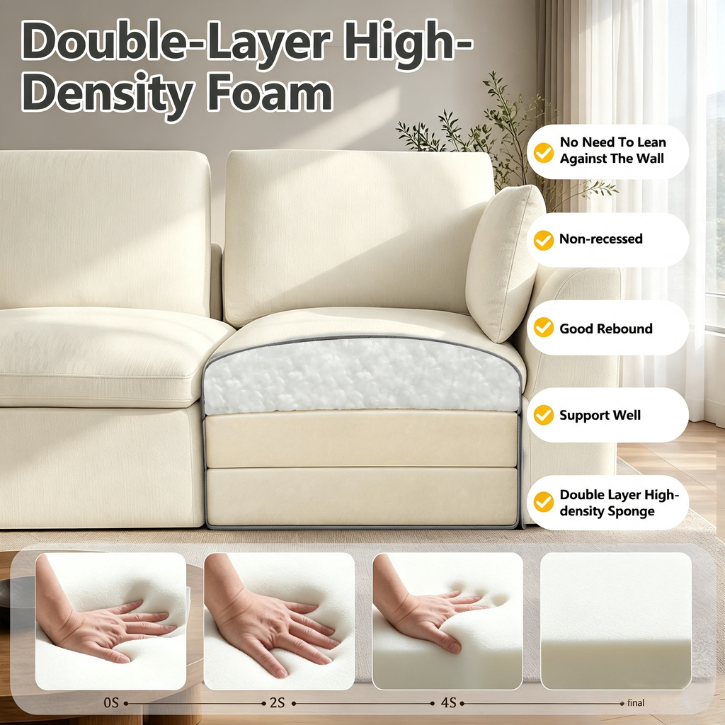 7-Seater Modular Sectional Sofa with Ottoman,Boneless Cloud Couch with Double-Layer Memory Foam and Chenille Fabric,Deep Seat Comfortable Sofa for Living Room,White,175 inch- U shaped