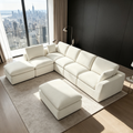 7-Seater Modular Sectional Sofa with Ottoman,Boneless Cloud Couch with Double-Layer Memory Foam and Chenille Fabric,Deep Seat Comfortable Sofa for Living Room,White,175 inch- U shaped