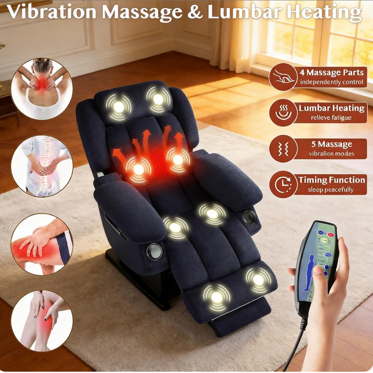 Triple Motor Power Lift Recliner Chair for Elderly,Large Wide Lay Flat Lift Chair with Infinite Position,Power Headrest,Heat & Vibration Massage,Heavy Duty Recliner for Big & Tall Adults,Blue