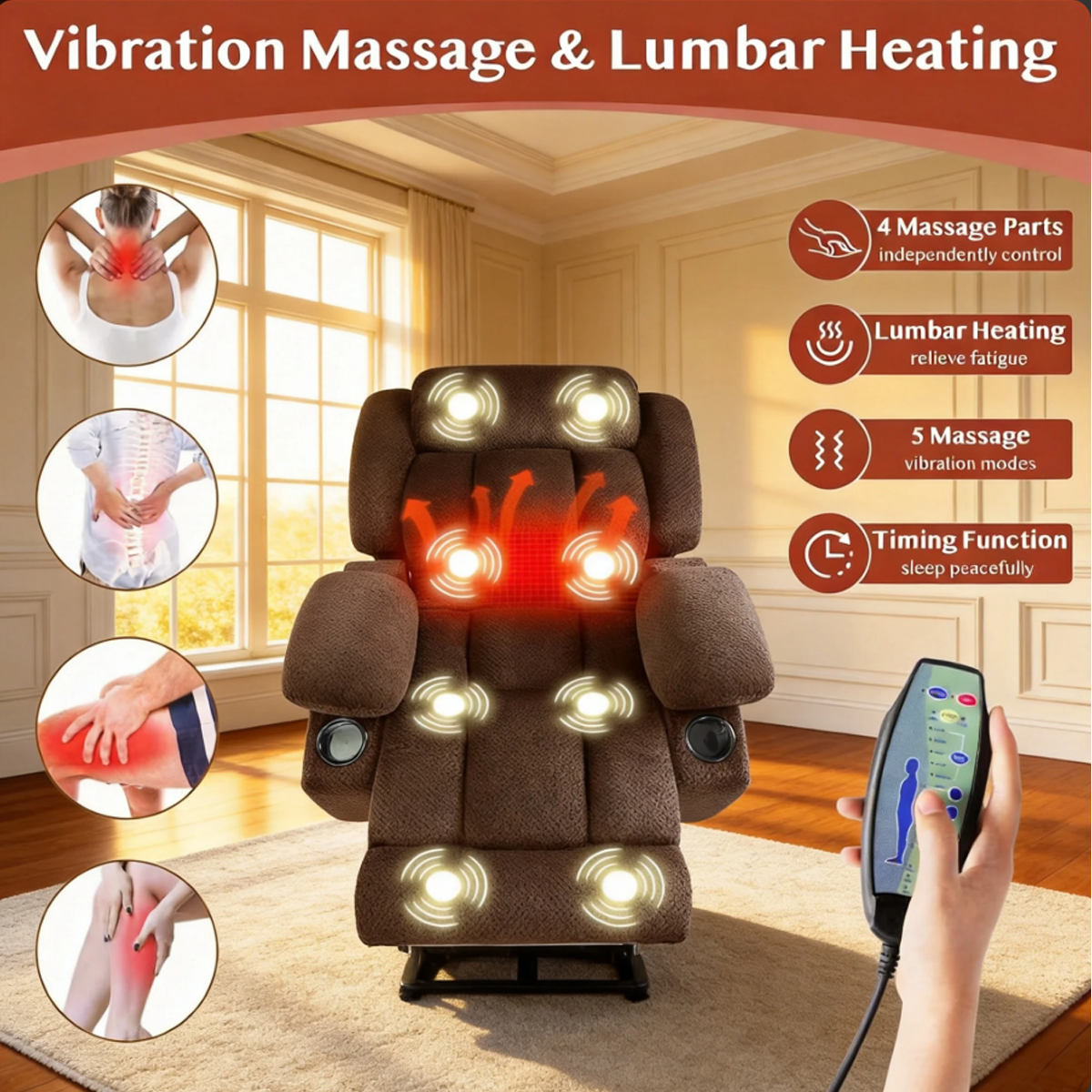 Triple Motor Power Lift Recliner Chair for Elderly,Large Wide Lay Flat Lift Chair with Infinite Position,Power Headrest,Heat & Vibration Massage,Heavy Duty Recliner for Big & Tall Seniors,Dark Brown