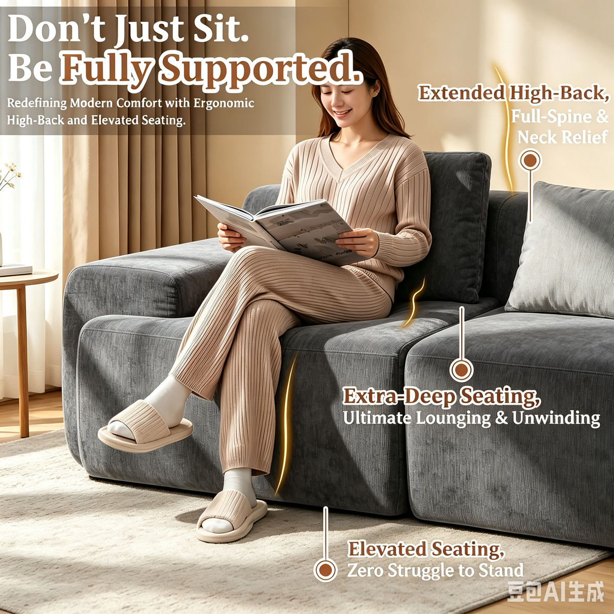 159" Modular Sectional Sofa,Cloud Couch with Extra Deep Seat & High Back,No Assembly,Soft Chenille Fabric,Memory Foam Couch for Living Room ,(4+0),Dark Gray