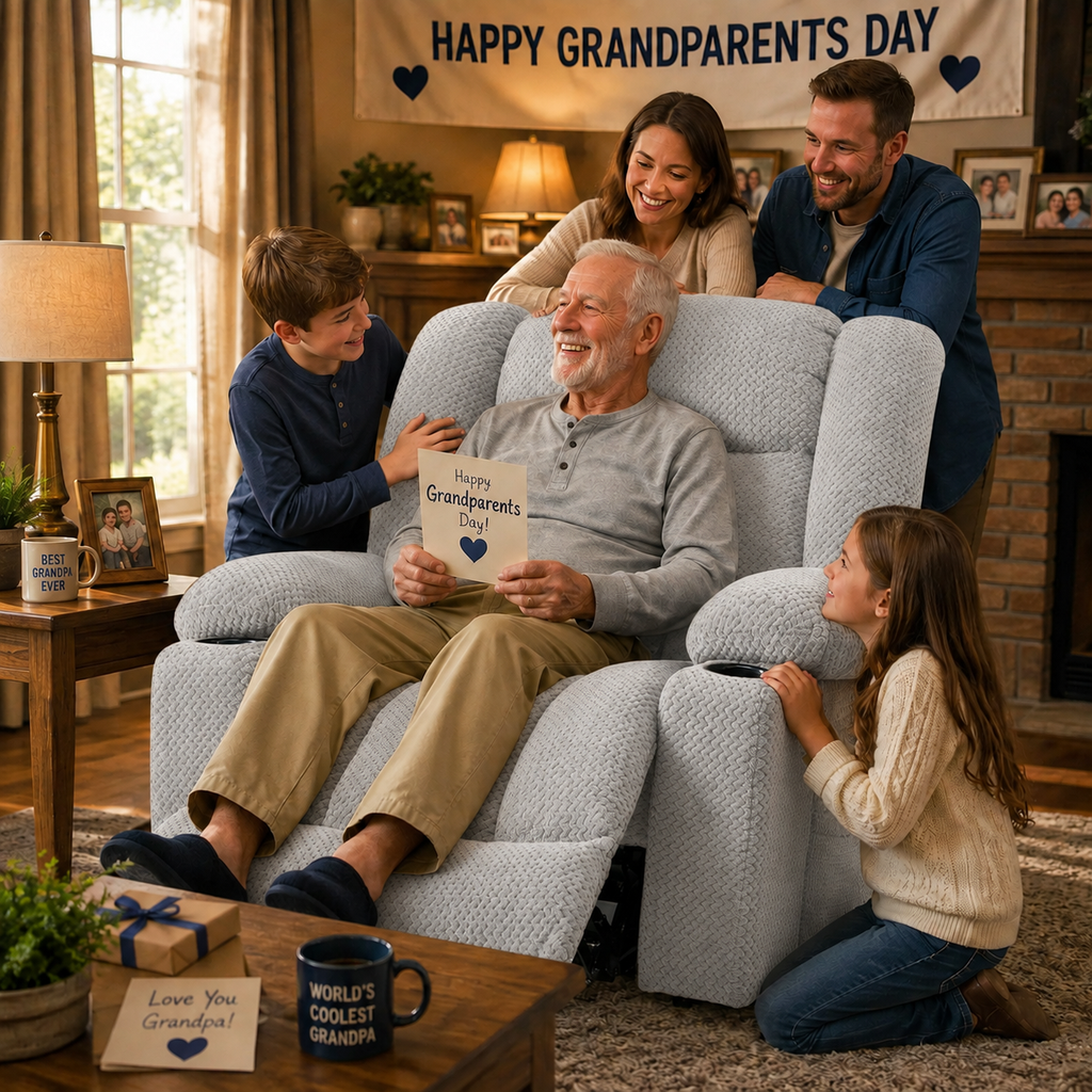 Power Lift Recliner Chair for Elderly with Heat and Vibration Massage, Large Wide Electric Lift Chair with Extended Footrest, Plush Flannel Recliner with 2 Cup Holders and Side Pockets, Light Grey