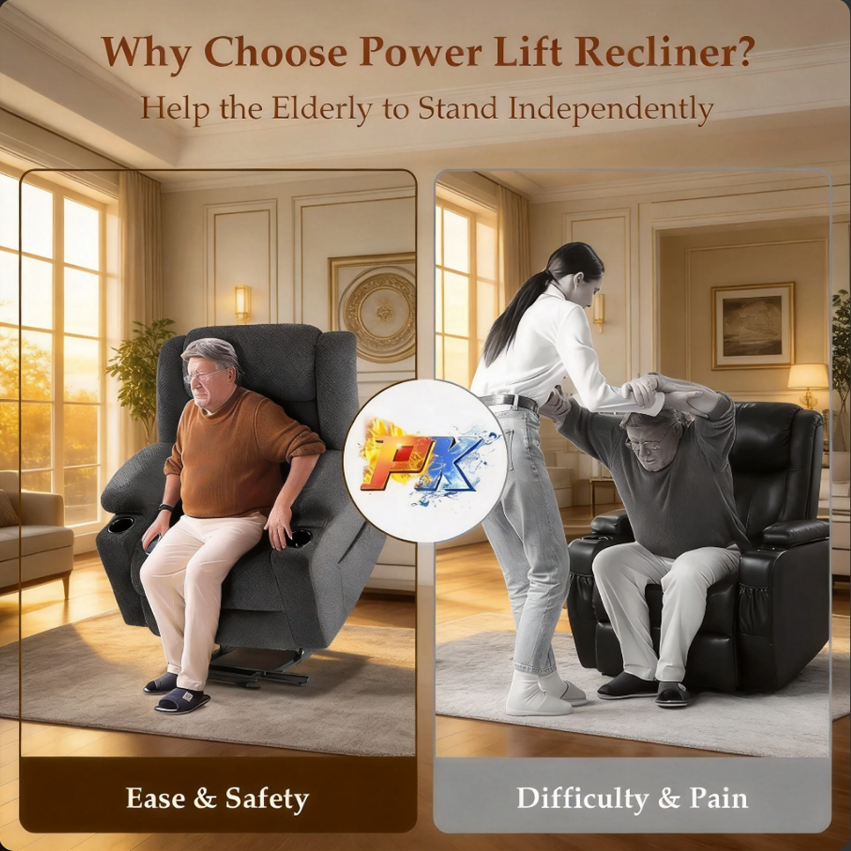 Triple Motor Power Lift Recliner Chair for Elderly,Large Wide Lay Flat Lift Chair with Infinite Position,Power Headrest,Heat & Vibration Massage,Heavy Duty Recliner for Big & Tall Seniors,Gray
