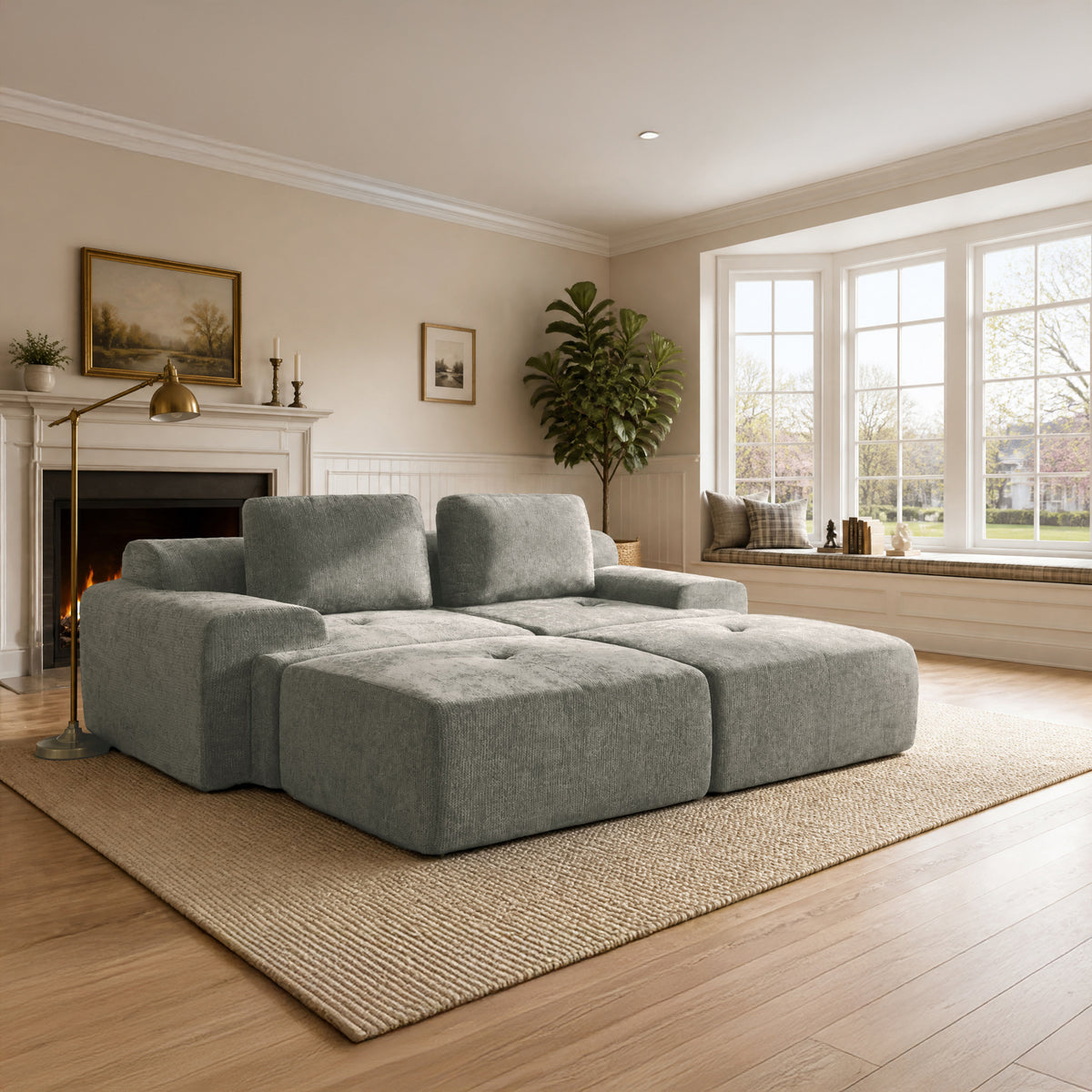 85" Modular Sectional Sofa,Cloud Couch with Extra Deep Seat & High Back,No Assembly,Soft Chenille Fabric,Memory Foam Couch for Living Room ,(2+2),Light Gray