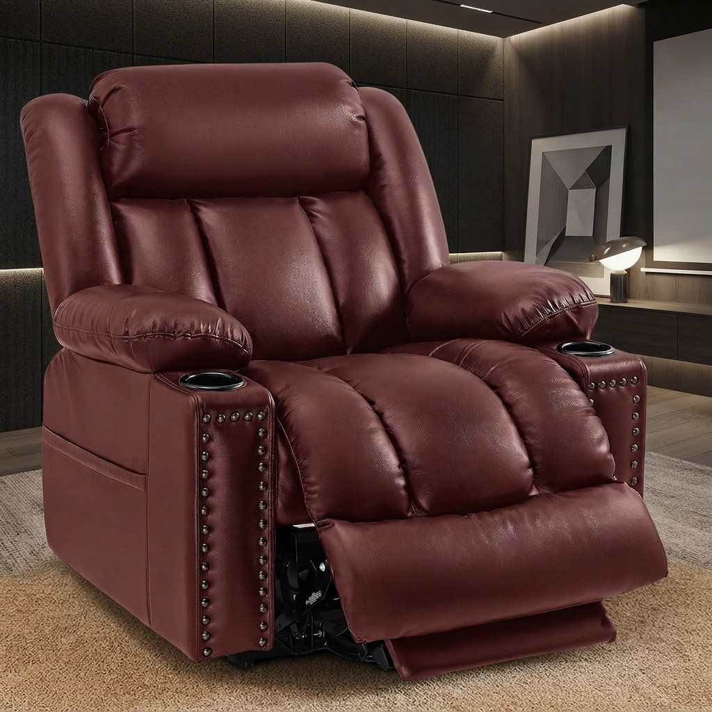 Triple Motor Power Lift Recliner Chair for Elderly with Heat & Vibration Massage,Extended Footrest,USB-A & USB-C Ports,Faux Leather,Grey