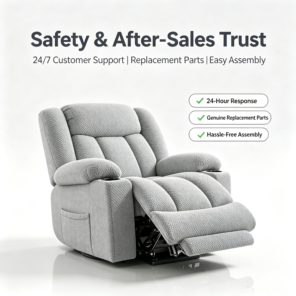 Power Lift Recliner Chair for Elderly with Heat and Vibration Massage, Large Wide Electric Lift Chair with Extended Footrest, Plush Flannel Recliner with 2 Cup Holders and Side Pockets, Light Grey