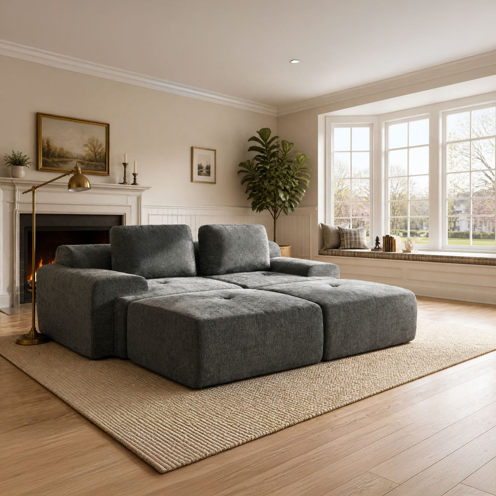 85" Modular Sectional Sofa,Cloud Couch with Extra Deep Seat & High Back,No Assembly,Soft Chenille Fabric,Memory Foam Couch for Living Room ,(2+2),Dark Gray