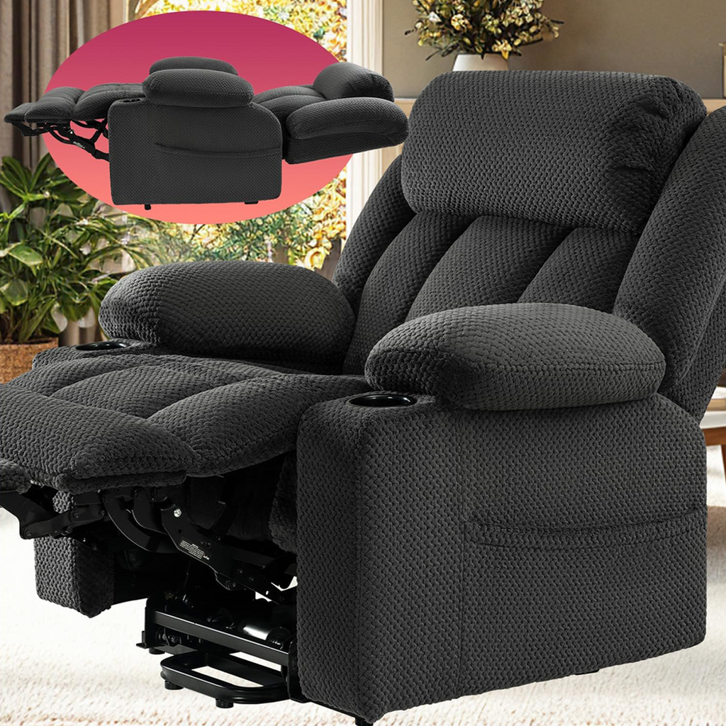 Triple Motor Power Lift Recliner Chair for Elderly,Large Wide Lay Flat Lift Chair with Infinite Position,Power Headrest,Heat & Vibration Massage,Heavy Duty Recliner for Big & Tall Seniors,Gray