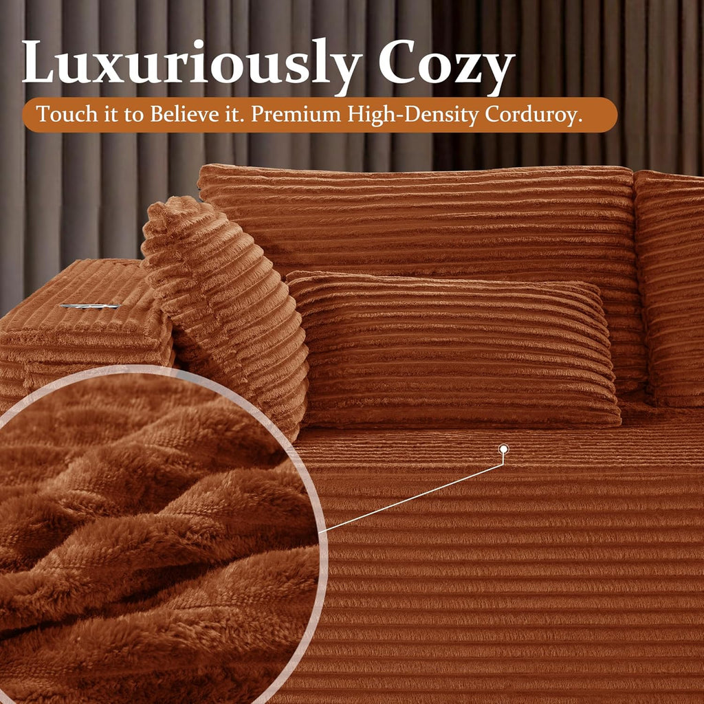 108"Modular Cloud Sectional Sofa with Chaise,Extra Deep Seat Corduroy Couch,Memory Foam,No Assembly,Living Room & Apartment,Orange