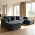 138"Modular Cloud Sectional Sofa with Chaise,Extra Deep Seat Corduroy Couch,Memory Foam,No Assembly,Living Room & Apartment,Dark Gray