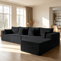 138"Modular Cloud Sectional Sofa with Chaise,Extra Deep Seat Corduroy Couch,Memory Foam,No Assembly,Living Room & Apartment,Black